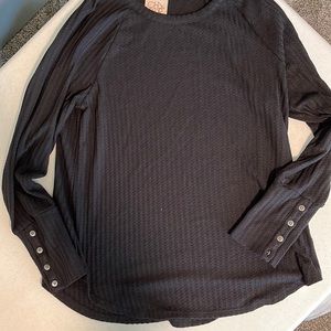 CHASER Black Longline Waffle Knit Thermal Shirt Large